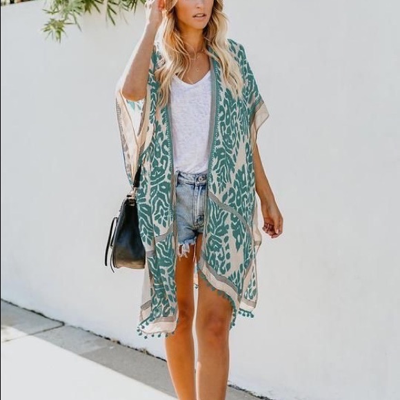 New Floral Open Front Midi Kimono Duster - Picture 4 of 5